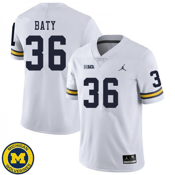 Men's Michigan Wolverines #36 Ramsey Baty White University Jersey